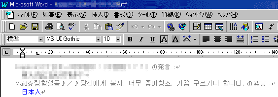 【画像】　MSNのログファイル（リッチテキスト形式）も韓国語を表示する。