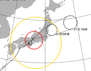 【画像】 台風予報。予報円の向こう側には………。