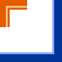 現在のテーマカラーであるオレンジ（夕空）と青（青空）をつかったアイコン。幾何学模様を主体にしていてシンプル。